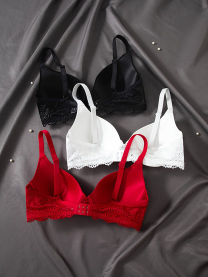 3pcs Fashion Lace Splicing Underwear with No Trace Collection and Accessory Breasts for Women'S Underwear