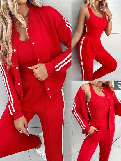 3pcs Matching Set – Jacket, Tank Top & Cuffed Pants