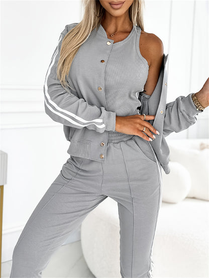 3pcs Matching Set – Jacket, Tank Top & Cuffed Pants