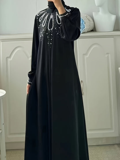 [Pearl Abaya] Elegant Pearl Rhinestone Abaya ABAYAS 8346 | Middle Eastern Fashion