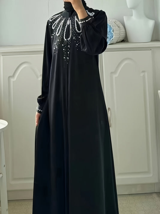 [Pearl Abaya] Elegant Pearl Rhinestone Abaya ABAYAS 8346 | Middle Eastern Fashion