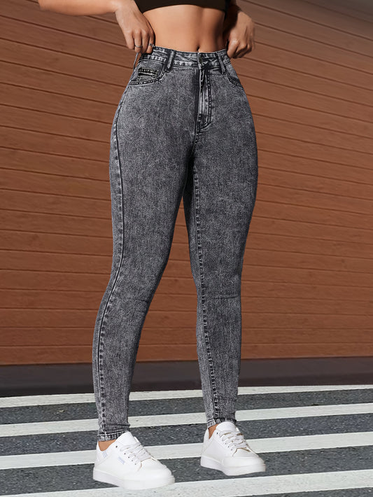 Skinny Fit Plain Washed Grey Stretchy Stylish Denim Pants, Women'S Denim Jeans & Clothing