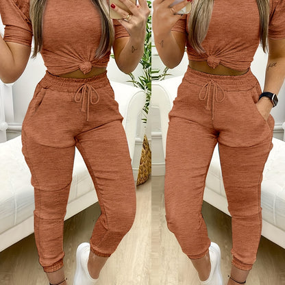 [Xianluomao Two-Piece Suit] Xianluomao Round Neck Puff Sleeve Top + Pants Two-Piece Suit | Directional