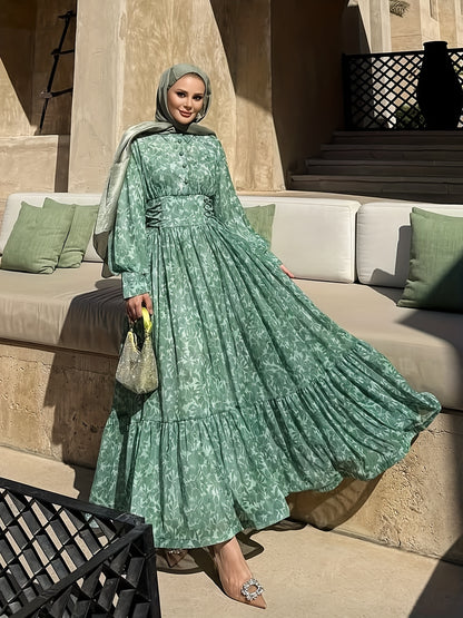 [Elegant Islamic Maxi Dress] Elegant & Modest Women's Maxi Dress - Islamic Attire with Button Front, Flowy Long Dress for Weddings, Parties, Travel - Machine Washable Muslim Wedding Gown