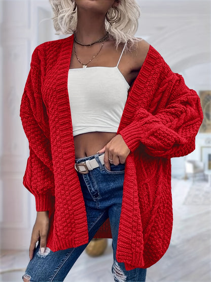 Women's Oversized Chunky Cable Cardigan Sweater Coat - Soft Pink Open Front Long Sleeve Winter Coat with Button-Free Closure, Cozy Fall & Winter Sweater for Casual Semi-Formal Outfits