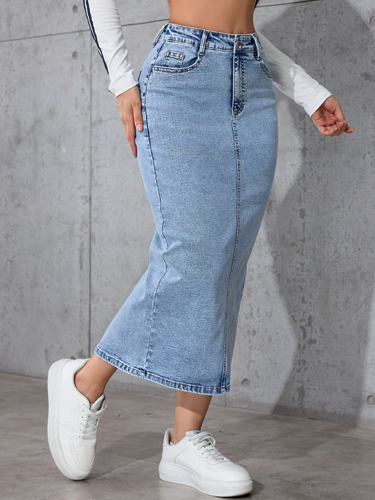 Women's New Casual Elastic Split High-Waisted Denim Skirt