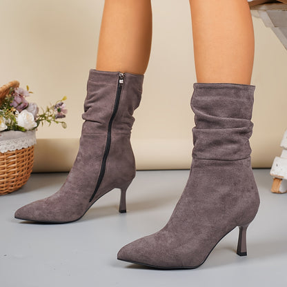 Women's Plus Size Chic Pointed Toe Boots - Slip-resistant Rubber Sole, Elegant Side Zipper Closure, Soft Fabric Lined Interior - Brown Formal & Everyday Boots for Women, Professional Footwear