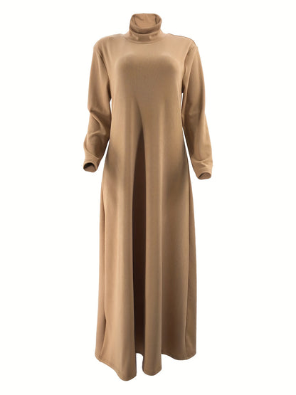 [Polyester Blend Casual Dress] Machine Washable Polyester & Spandex Blend Elegant Solid Color Long Casual Dress for Women - Perfect for All Seasons