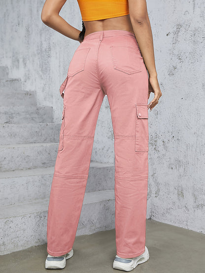 [TL812 High-Waisted Cargo Jeans] TL812 Women's High-Waisted Cargo Jeans | Stretchy Non-See-Through Olive Green Y2K Retro Streetwear Pants with Multiple Utility Pockets | Wide-Leg Fit for Concerts, Festivals, Everyday | Machin