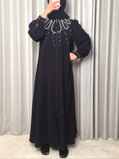 [Pearl Abaya] Elegant Pearl Rhinestone Abaya ABAYAS 8346 | Middle Eastern Fashion