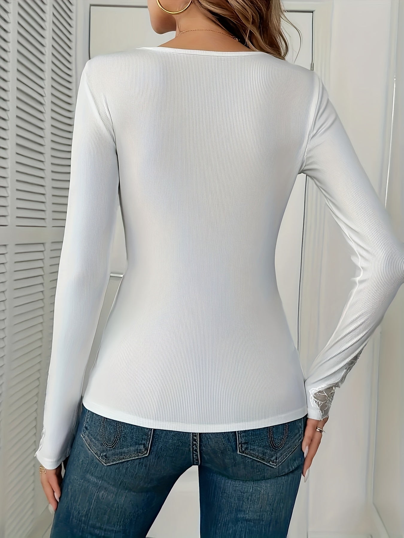 [Elegant Lace Blouse] Elegant Women's Blouse - Long Sleeve Formal Party Tops with Rhinestone Accents, Delicate Lace Detailing | Machine Washable, Non-Transparent Fabric for Evening Wear, Office Attire, Chic Fashion, Working W