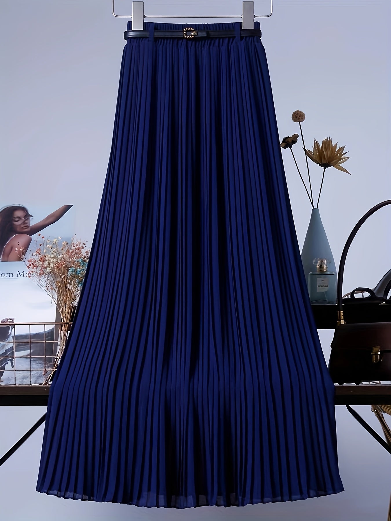 [Chic Pleated] High-Waisted Flowy Chiffon Skirt A-Line Midi Long Dress for Women