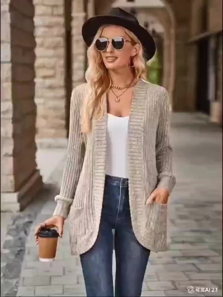 [Elegant Women's Blouse] Elegant & Chic Women's Loose Fit Long Sleeve Blouse | Open Collar Casual Top with Side Pockets, Machine Washable, Mustard-Yellow, Non-Transparent, All-Season, Medium Elasticity, Versatile, Quality Sti