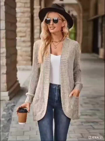 [Elegant Women's Blouse] Elegant & Chic Women's Loose Fit Long Sleeve Blouse | Open Collar Casual Top with Side Pockets, Machine Washable, Mustard-Yellow, Non-Transparent, All-Season, Medium Elasticity, Versatile, Quality Sti