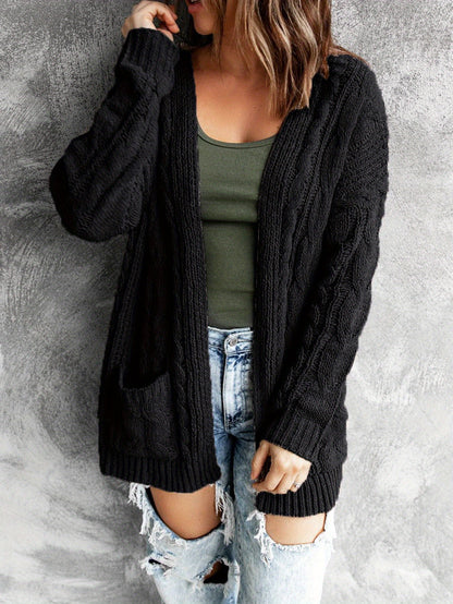 Women'S Elegant Cable Cardigan - Open Front Sweater with Side Pockets, Soft Sweater for Fall/Winter, Office, Party, Everyday Outfits - Women'S Sweater, Ladies Sweaters, Fall Wardrobe, Classic Knitwear, Cozy Material, Versatil