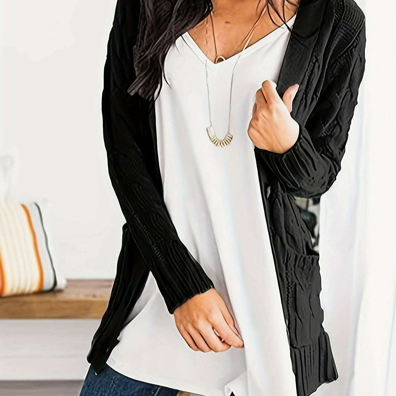 V-Neck Long Sleeve Knitted Cardigan with Pockets