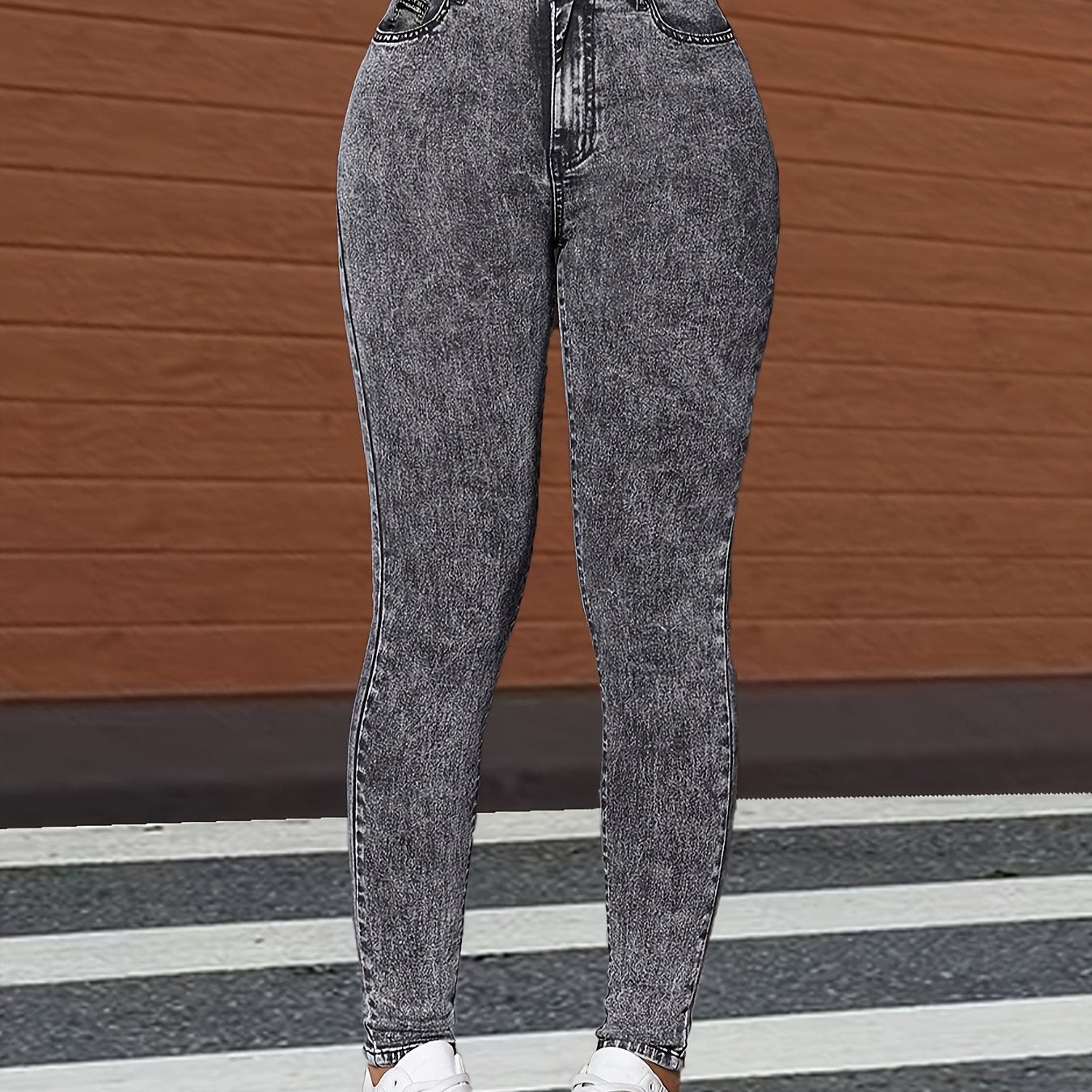 Skinny Fit Plain Washed Grey Stretchy Stylish Denim Pants, Women'S Denim Jeans & Clothing
