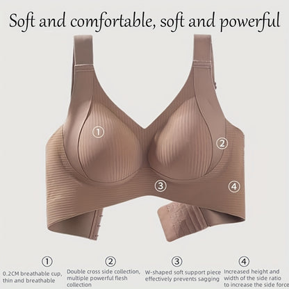 4pcs Women'S Seamless Bra - Elegant Solid Color, Wide Straps And Built-In Bra, Comfortable And Breathable Wireless Support, Non-Padded Ribbed Texture - Available in White, Beige, Black, Brown, Medium Support Bra|Seamless Unde