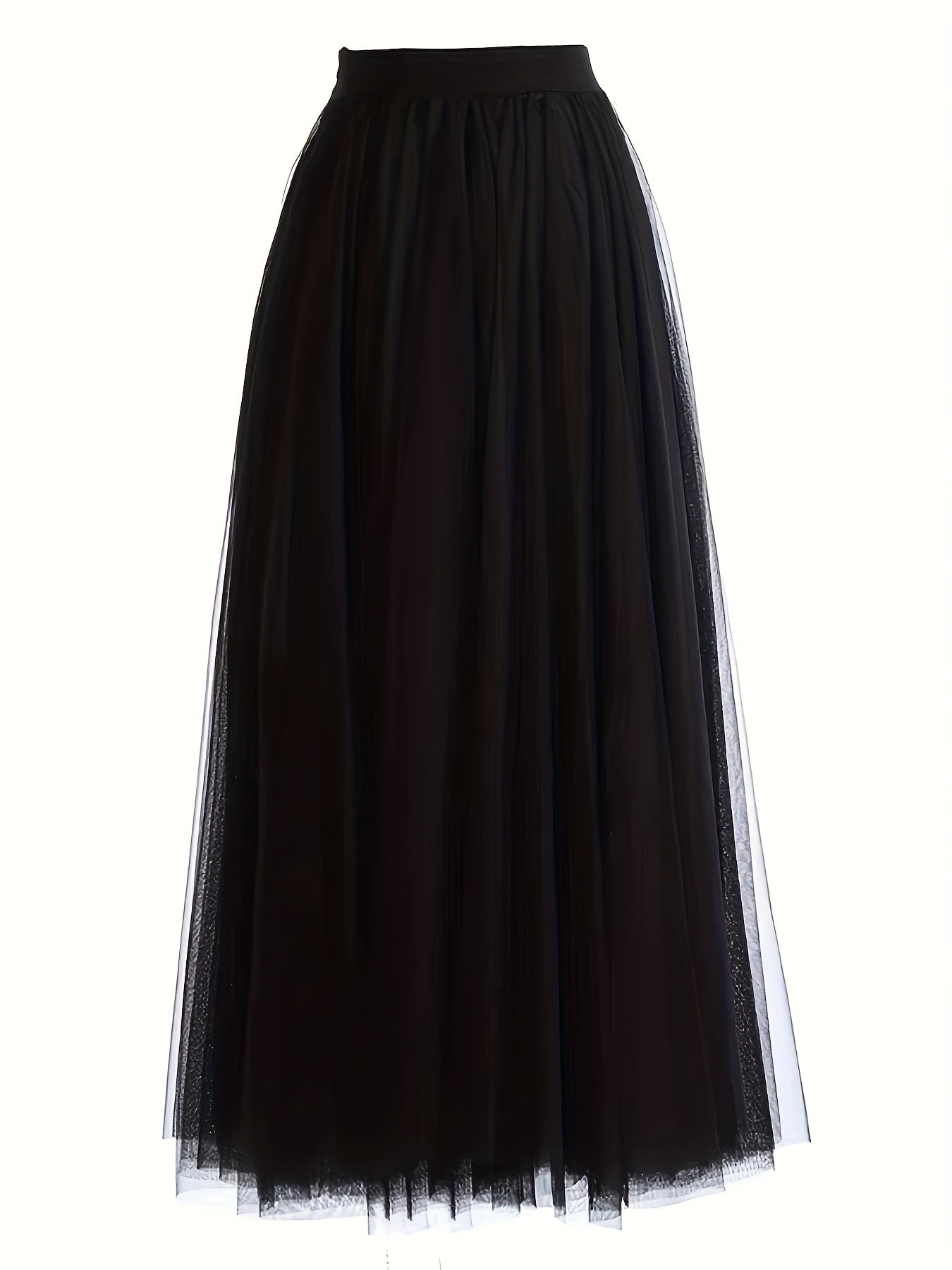 [Elegant Maxi Skirt] Red Elegant High-Waist Tulle Maxi Skirt | Asymmetrical Hem, Solid Color Polyester Lined, All-Season Mesh A-Line Skirt with Elastic Waistband, Formal Event Attire, Flowing Design, Polyester Lining
