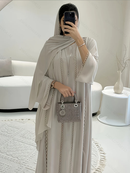 [Lightweight Open Robe Set] Lightweight Open Robe Set with Lace | Sleeveless Slip Dress and Chiffon Headscarf - Simple, Breathable for Spring/Summer