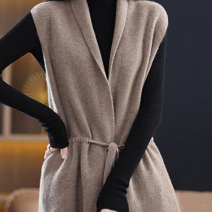 Women's Casual V-Neck Cardigan – Longline Open Front Vest with Adjustable Drawstring