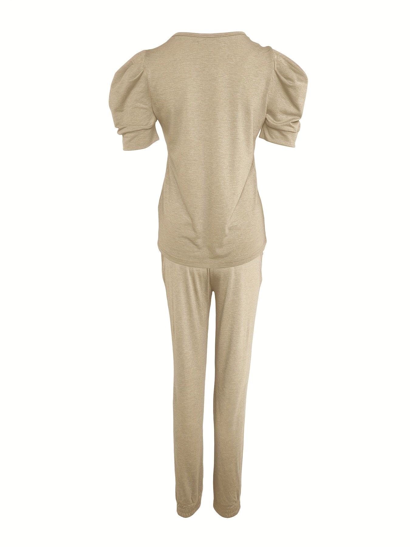 [Xianluomao Two-Piece Suit] Xianluomao Round Neck Puff Sleeve Top + Pants Two-Piece Suit | Directional