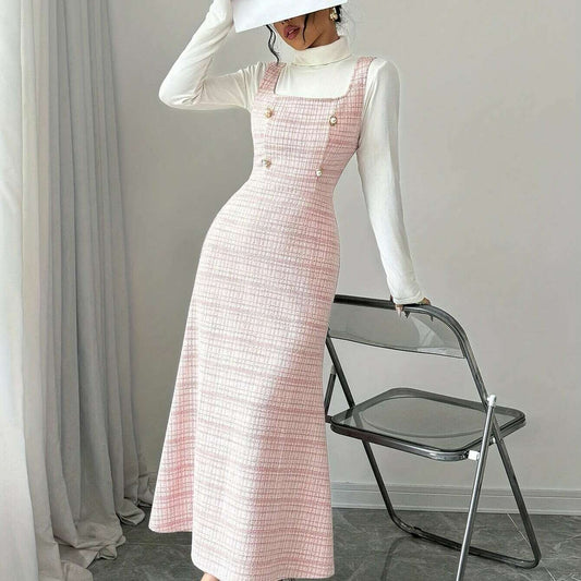Polyester Blend Tartan Knit Dress