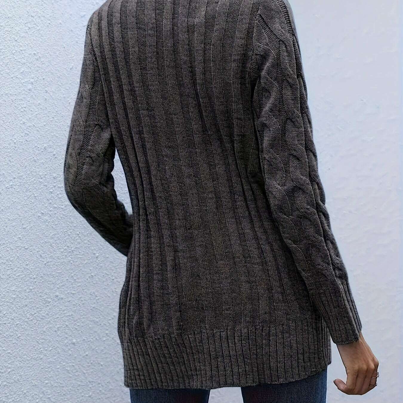 V-Neck Long Sleeve Knitted Cardigan with Pockets