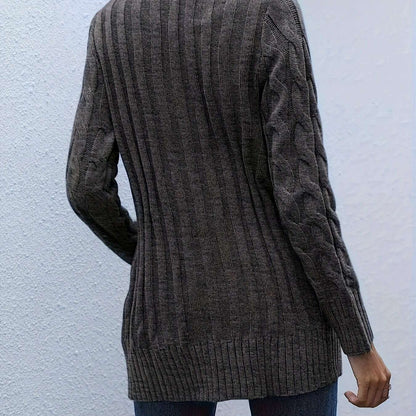 V-Neck Long Sleeve Knitted Cardigan with Pockets