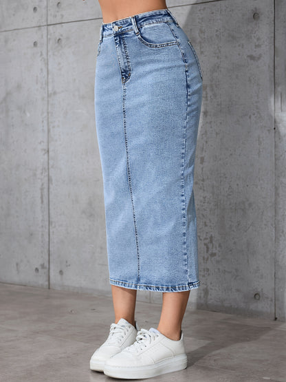 Women's New Casual Elastic Split High-Waisted Denim Skirt