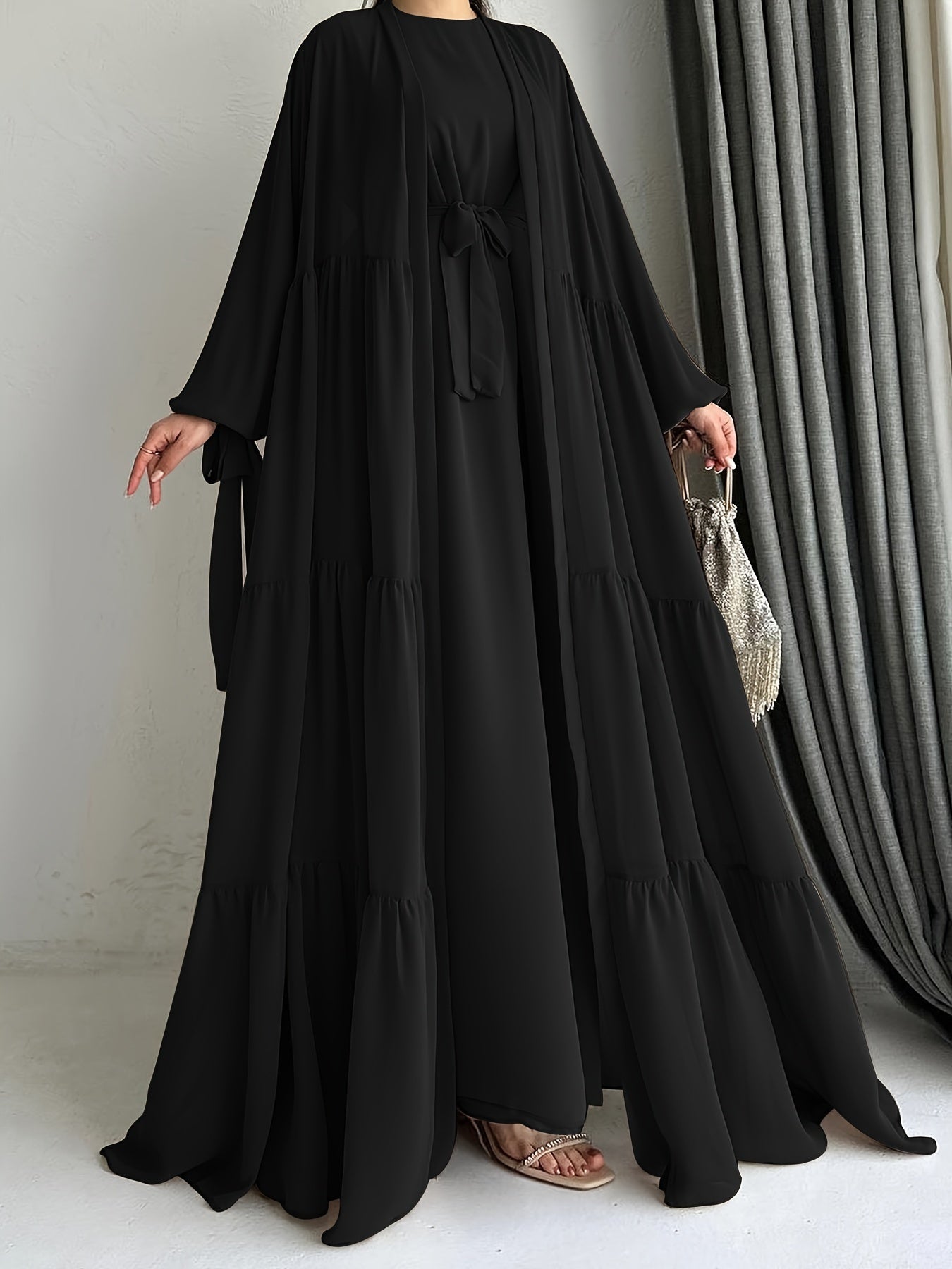 [Brown Abaya Dress] Modest Brown Abaya Dress with Cape Cover | Adjustable Waist Tie Belt, Machine Washable, Breathable Material, Hijabi Style, Casual Attire, Lightweight Fabric, All-Season Wear, Versatile Layering Piece, Flow