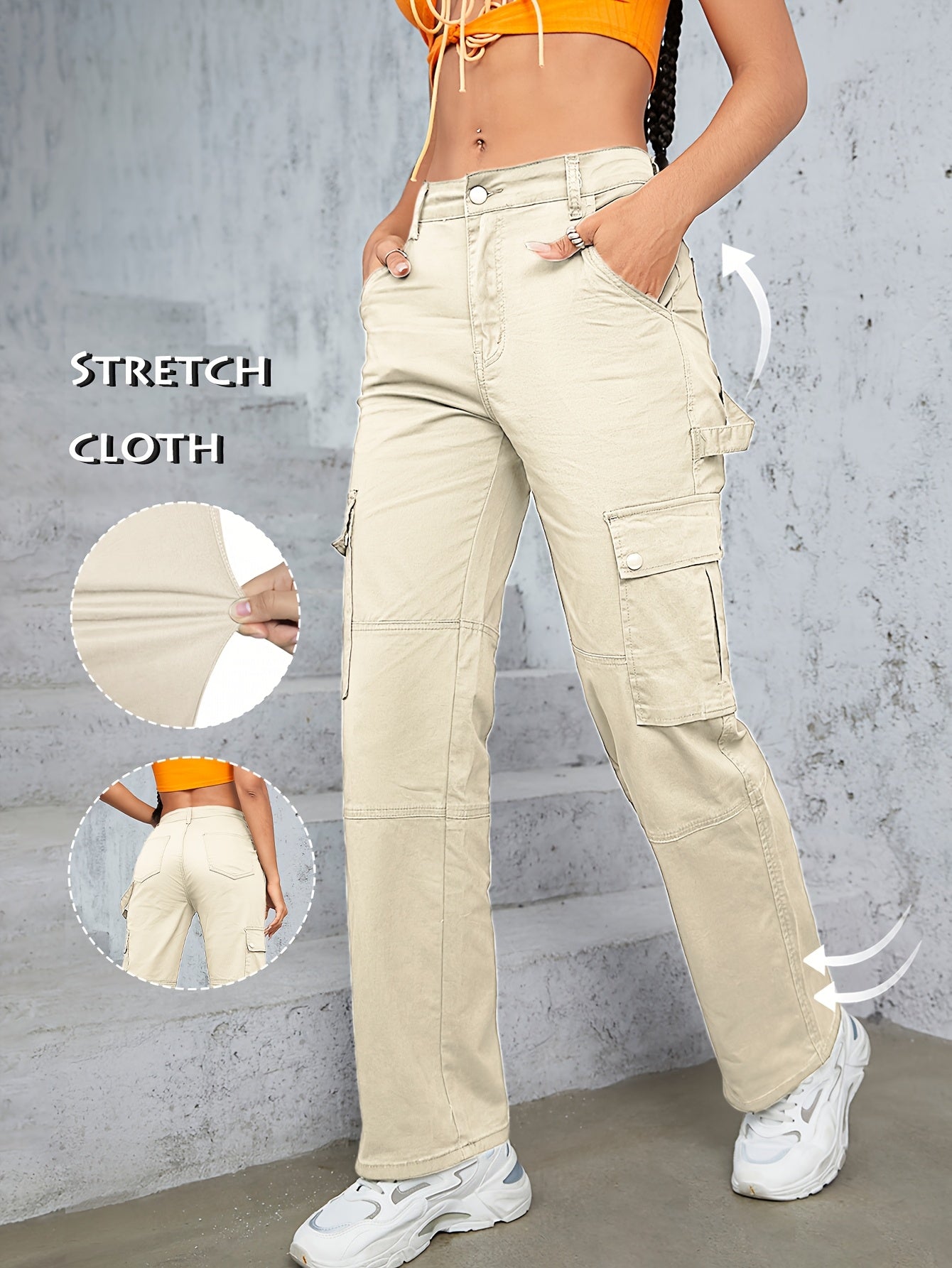 [TL812 High-Waisted Cargo Jeans] TL812 Women's High-Waisted Cargo Jeans | Stretchy Non-See-Through Olive Green Y2K Retro Streetwear Pants with Multiple Utility Pockets | Wide-Leg Fit for Concerts, Festivals, Everyday | Machin