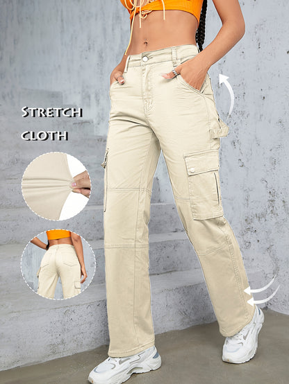 [TL812 High-Waisted Cargo Jeans] TL812 Women's High-Waisted Cargo Jeans | Stretchy Non-See-Through Olive Green Y2K Retro Streetwear Pants with Multiple Utility Pockets | Wide-Leg Fit for Concerts, Festivals, Everyday | Machin