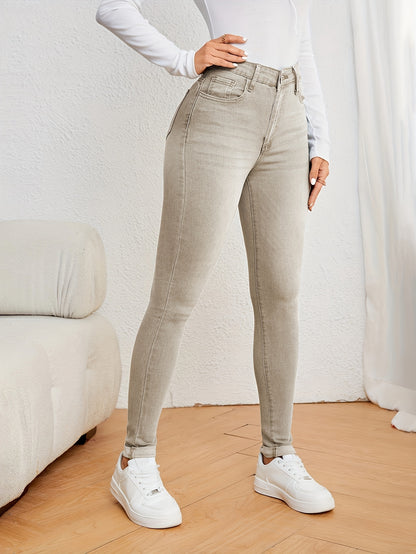 [Stretch Skinny Ankle Pants] Stretch Skinny Ankle Pants - Women's Khaki Roll-Up Mid Rise Jeans, Comfort Waistband Medium Weight 2025 Fall/Winter