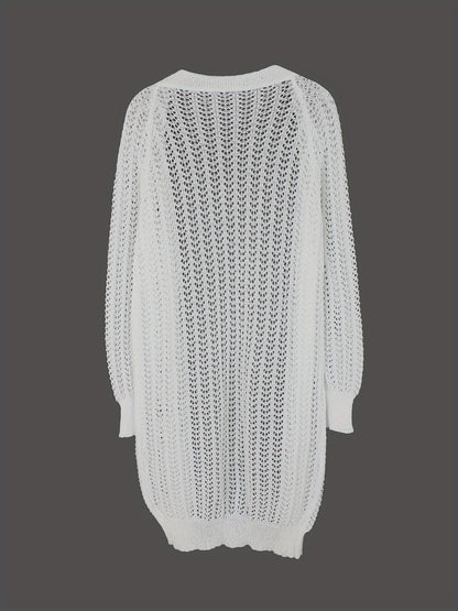 Women's Lightweight Openwork Cardigan - Semi-Sheer Long Sleeve Sweater Coat, Loose Fit Beach to Everyday Outfits - Easy Care Hand Washable Outerwear for Women, Autumn Wear, Boho Chic, Delicate Weave, Sheer Top, Fashion Lovers