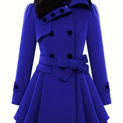 Women's Winter Double-Breasted Pea Coat with Faux Fur