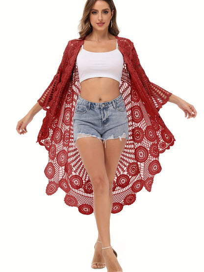 [Boho Crochet Cardigan] Boho Crochet Duster Cover for Women | Black & White Contrast Mesh Design, Open Front Summer Cardigan, Versatile Layering Piece, Casual or Stylish Outfits