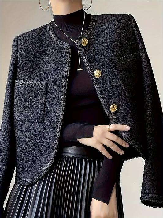 Women's Structured tweed blazer - Chic office to party Jacket with Front Button Closure, Belt loops, Non-Stretch Fabric - Fall/Winter Transitional Blazer for Professional, Formal, Everyday Outfits - Layering Essential, Formal