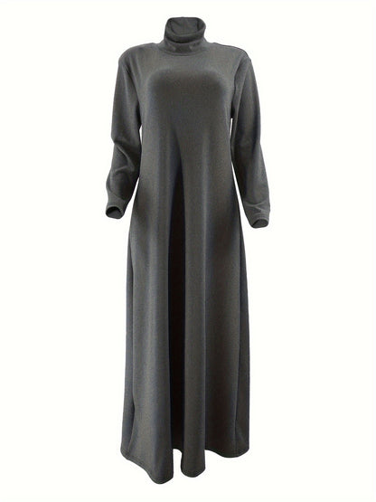 [Polyester Blend Casual Dress] Machine Washable Polyester & Spandex Blend Elegant Solid Color Long Casual Dress for Women - Perfect for All Seasons