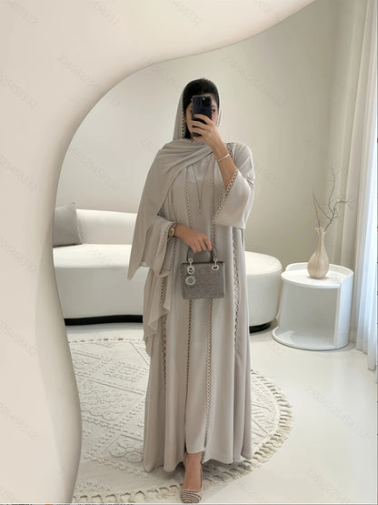 [Lightweight Open Robe Set] Lightweight Open Robe Set with Lace | Sleeveless Slip Dress and Chiffon Headscarf - Simple, Breathable for Spring/Summer