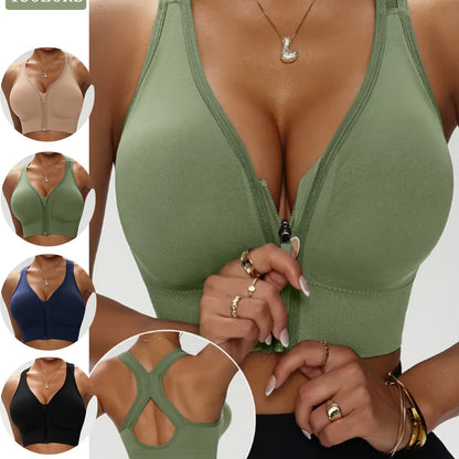 4pcs Women'S Front-Zip Wireless Bras with Removable Pads - No Underwire, X-Back Closure, Medium Support, Front Zipper Closure for Easy On/Off - Gym, Yoga, Everyday Bras - Durable Sports Bras for Women - Compatible with Workou