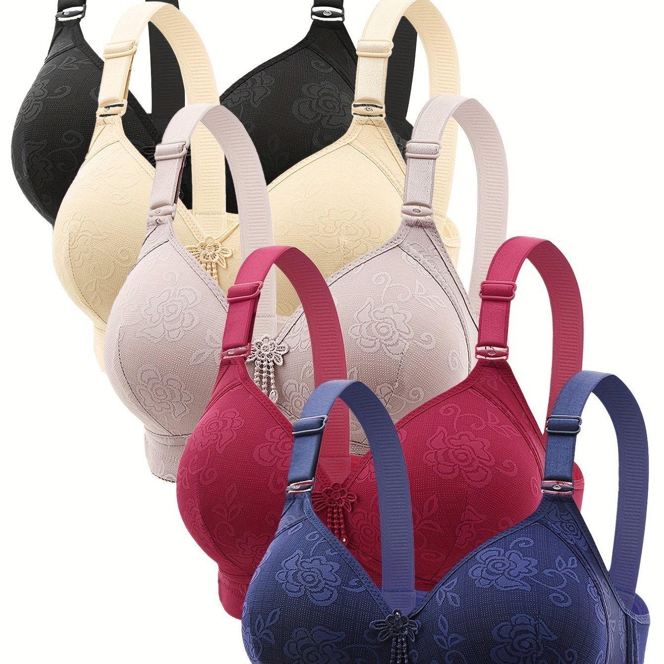 Valentine'S Day Gift 5pcs Tassel Decorative Floral Lace Adjustable Straps Underwire Bra, Elegant Sturdy And Comfortable Bra, Lingerie And Nightwear
