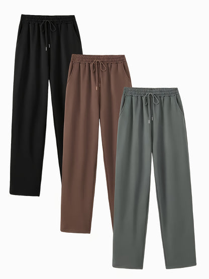3pcs Women’s High-Waisted Casual Joggers Set – Drawstring Waist, Elastic Cuffs & Side Pockets