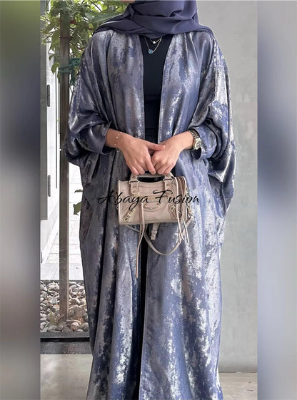 Dark Blue Metallic reversible Open Abaya