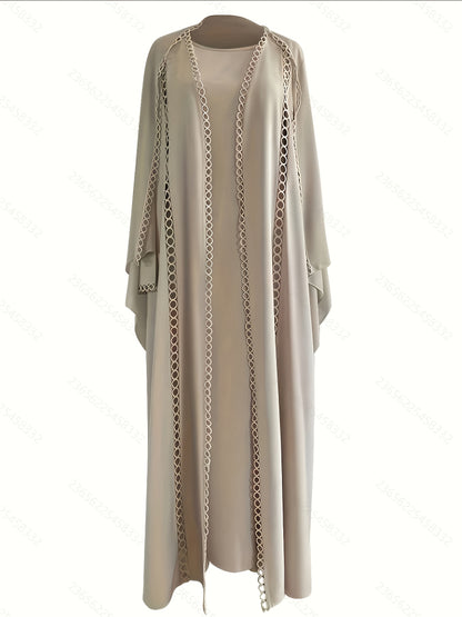 [Lightweight Open Robe Set] Lightweight Open Robe Set with Lace | Sleeveless Slip Dress and Chiffon Headscarf - Simple, Breathable for Spring/Summer