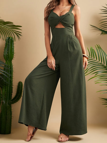 Women'S Elegant One-Piece Overalls Romper - Formal to Casual Outfit, Smocked Front & Waist, Easy-to-Wear Jumpsuit for Parties, Office, Casual Attire - Spring/Fall Clothing, Party Attire, Vneck Design, Flowy Fabric, Office Att