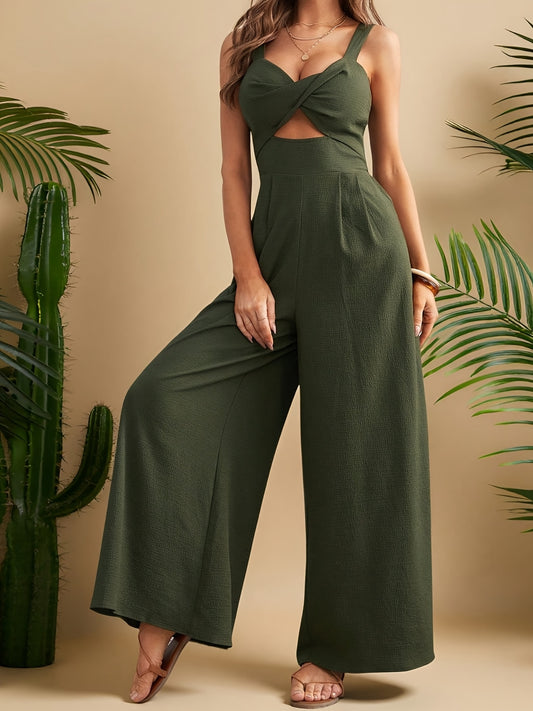 Women'S Elegant One-Piece Overalls Romper - Formal to Casual Outfit, Smocked Front & Waist, Easy-to-Wear Jumpsuit for Parties, Office, Casual Attire - Spring/Fall Clothing, Party Attire, Vneck Design, Flowy Fabric, Office Att