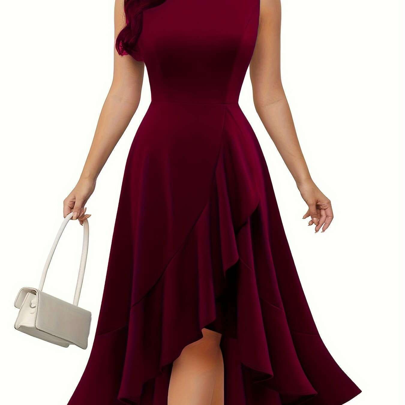 Stylish Solid Color Pleated Tank Dress with Crew Neck