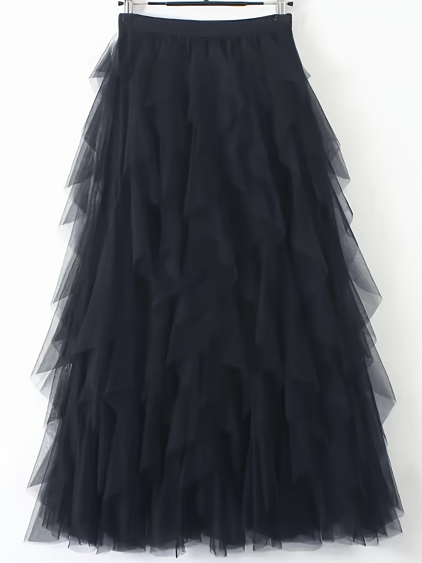 Chic Elegance, Elegant High-Waist A-Line Tulle Skirt for Women - Chic Korean-Style Spring Collection, Sheer Brown Polyester with Delicate Mesh Layers, Perfect for Summer Skirt