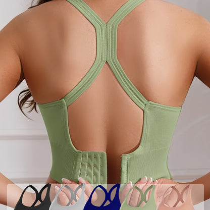 5pcs Women's X-Back Sports Bras with Removable Pads - Wire-Free Breathable High-Impact Workout Tops, Adjustable Straps & Full Coverage Support, 10 Color Options (Green, Black, White, Blue, Navy, Pink, Grey, Beige, Brown, Purp